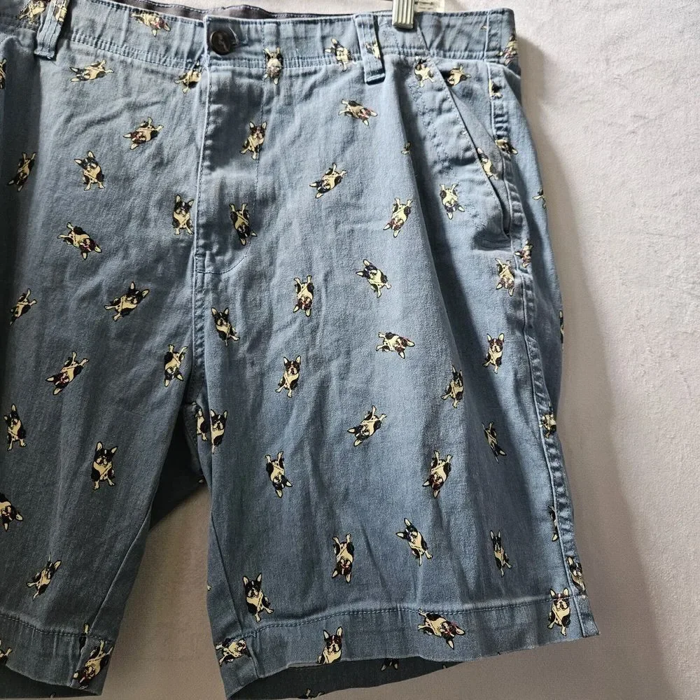 Denali Mens Size 38 Dog Boston Terrier Allover Print Shorts Blue Zip Fly Pockets